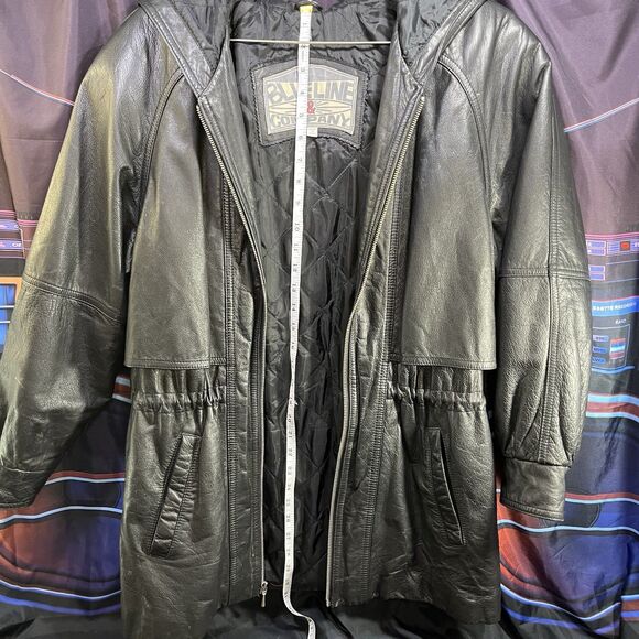 BLUELINE & COMPANY Vintage Black Leather Short Trench Jacket Hooded Women Small - Picture 12 of 16